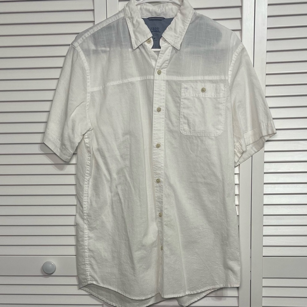 Izod White Casual Button Down Shirt Crisp Cotton Style Size M